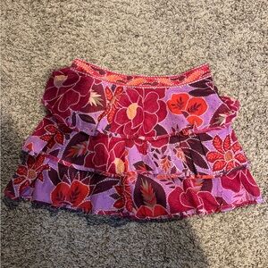 Floral Tiered Skirt in Pink and Red